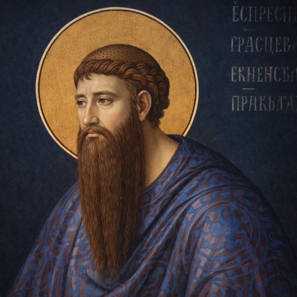 Uz njega stoji arhiepiskop Danilo II, jedna od najizuzetnijih figura srpske crkvene i kulturne istorije.